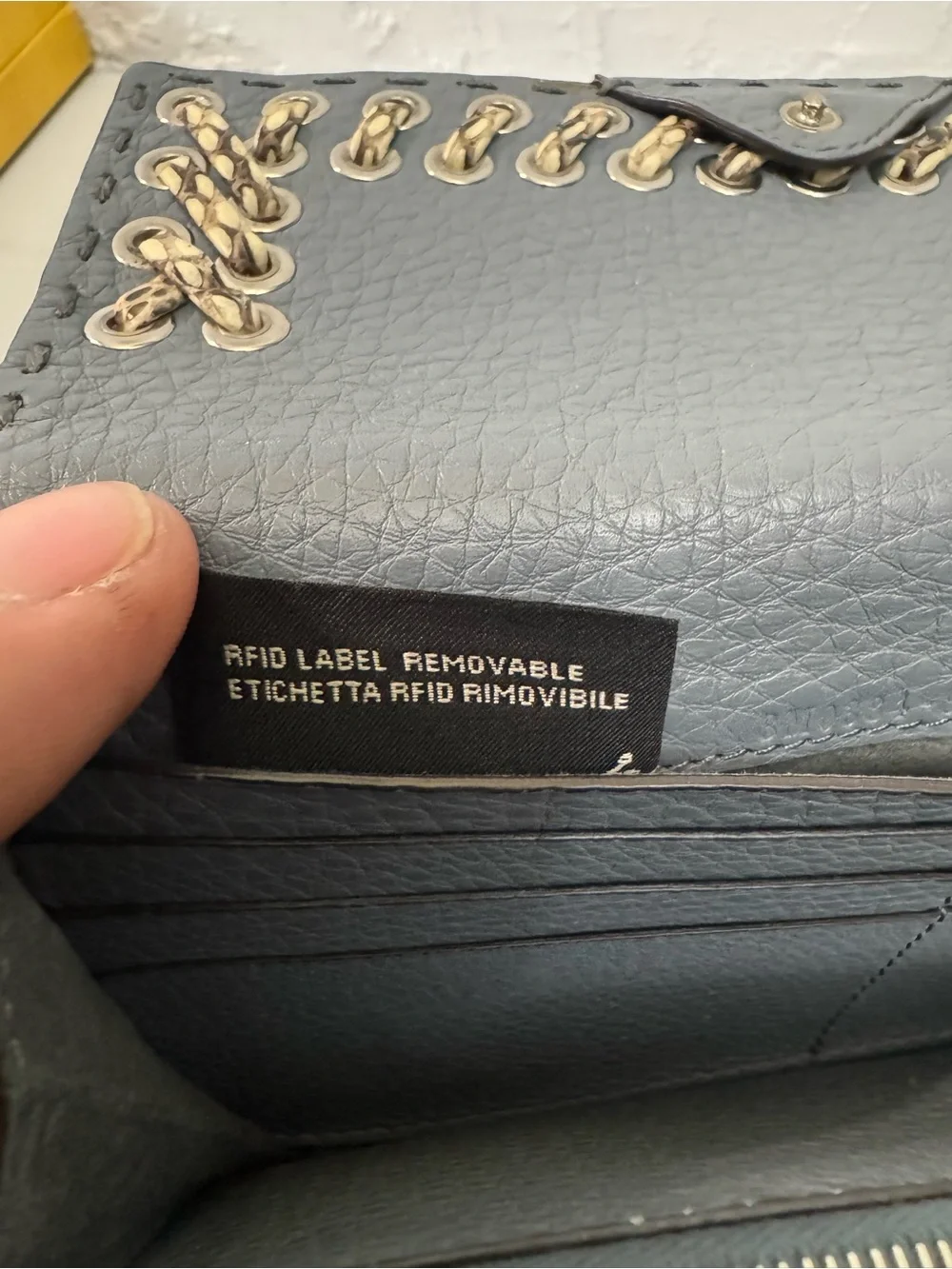 Fendi Gray-Blue Leather Selleria Wallet Full Set